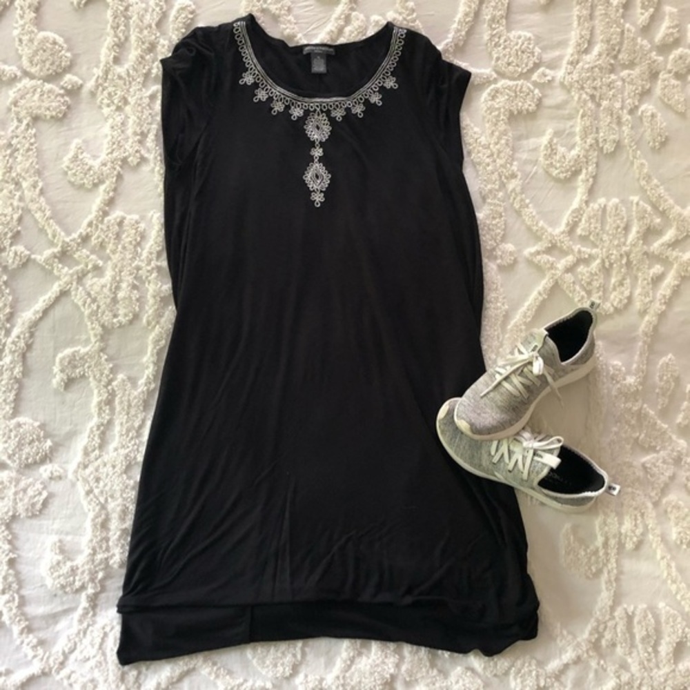Chelsea & Theodore Black Midi Dress with Gray Embellishments